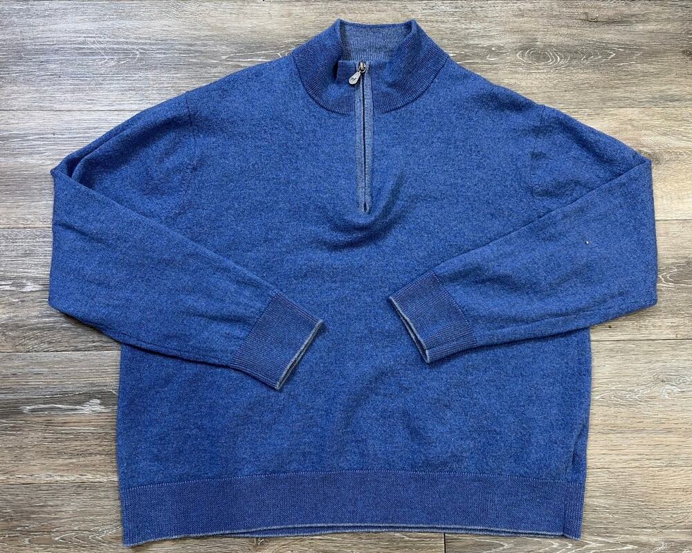 Raffi Merino Wool Half Zip Pullover Sweater XXL Blue Classic Knit